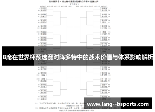 B席在世界杯预选赛对阵多特中的战术价值与体系影响解析